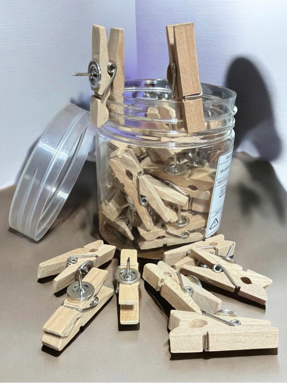 Mini Wooden Clothespin Thumb Tacs 30 Pieces Multi or Natural Wood Tone - Picture 2 of 4